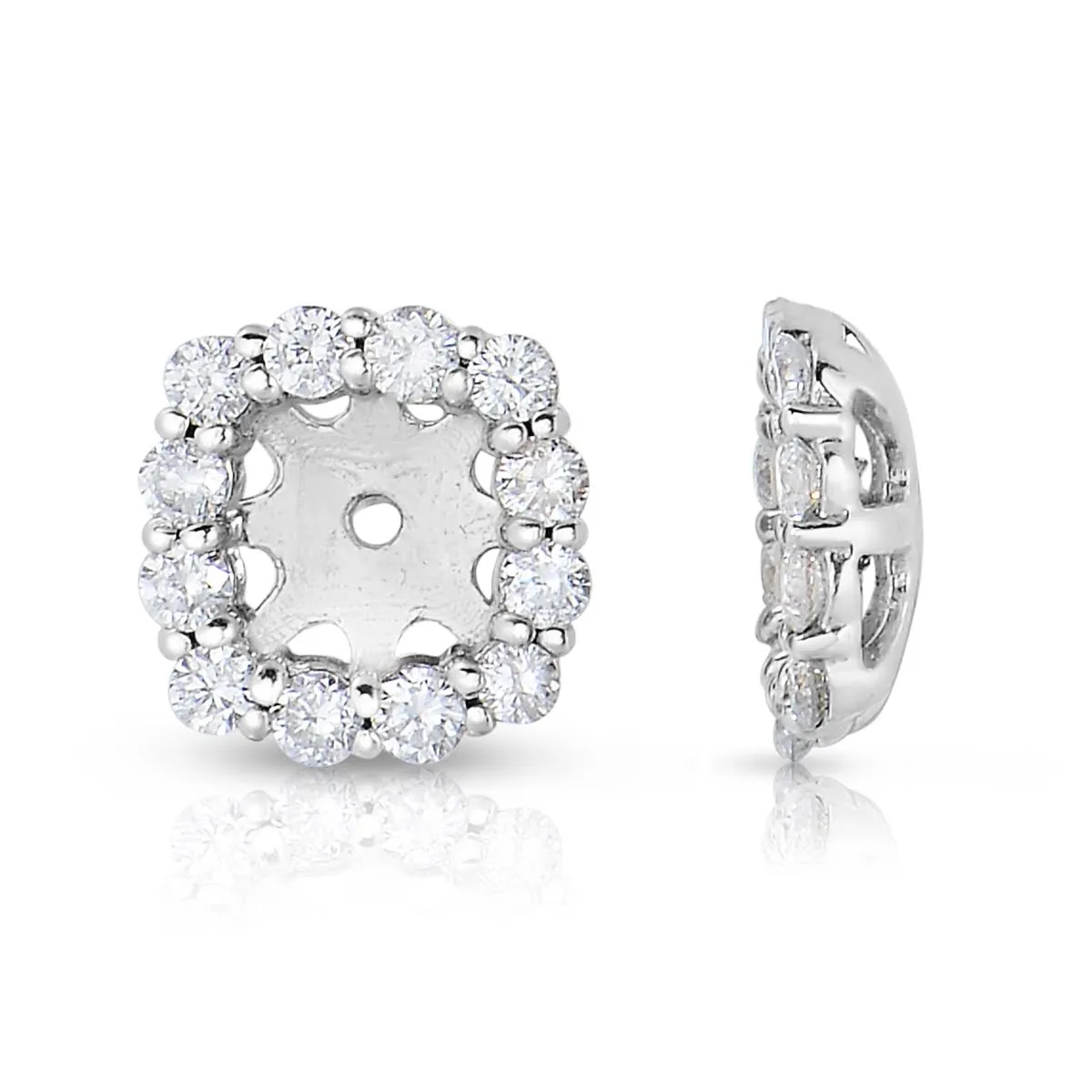 14K White Gold Diamond Cushion Cut Halo Earring Jackets