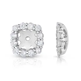 14K White Gold Diamond Cushion Cut Halo Earring Jackets