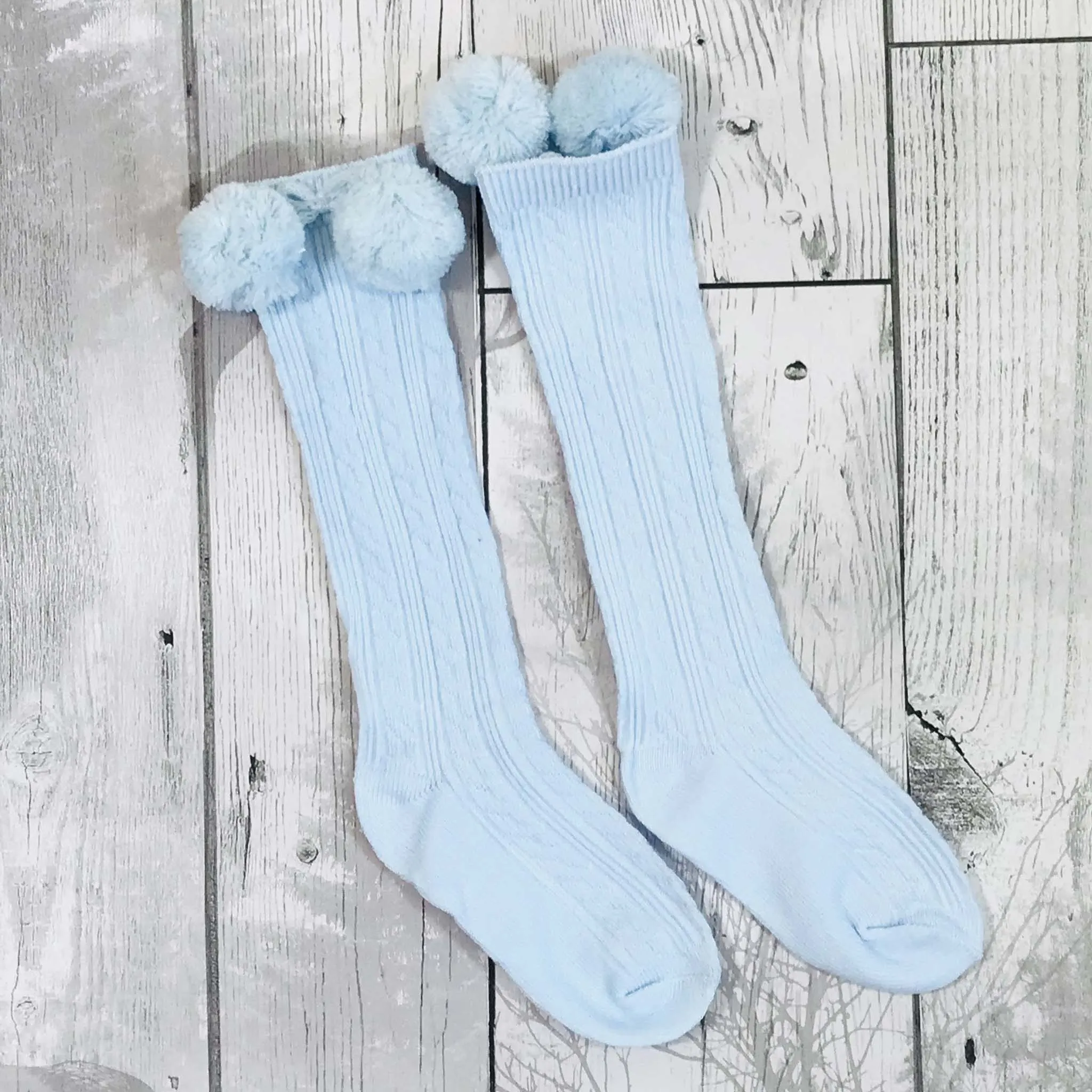 Baby Boys Blue Pom Pom Knee High Socks