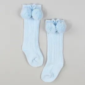 Baby Boys Blue Pom Pom Knee High Socks