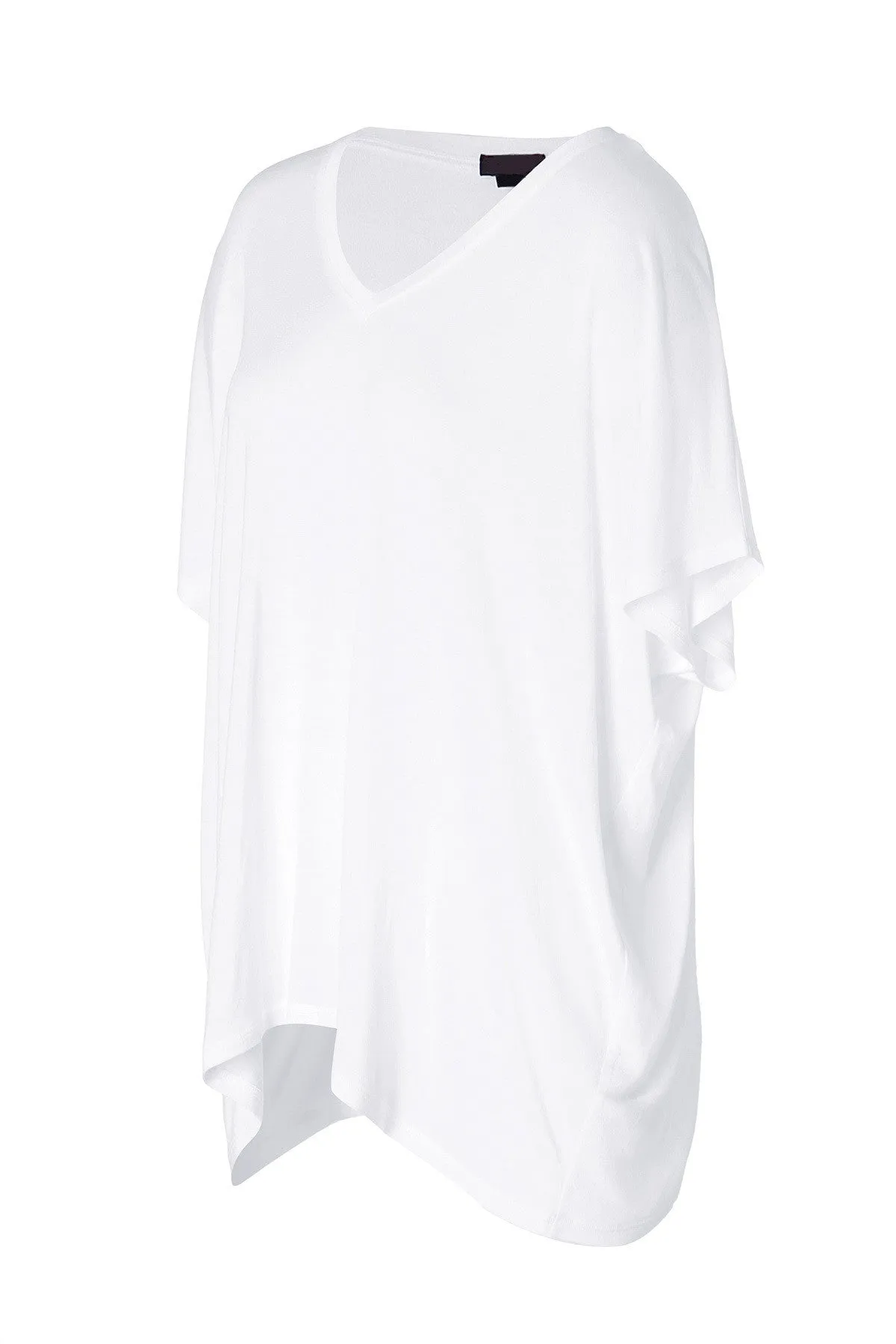 Basic Jersey Oversized T-Shirt in White & Black Asymmetric Cut for Women