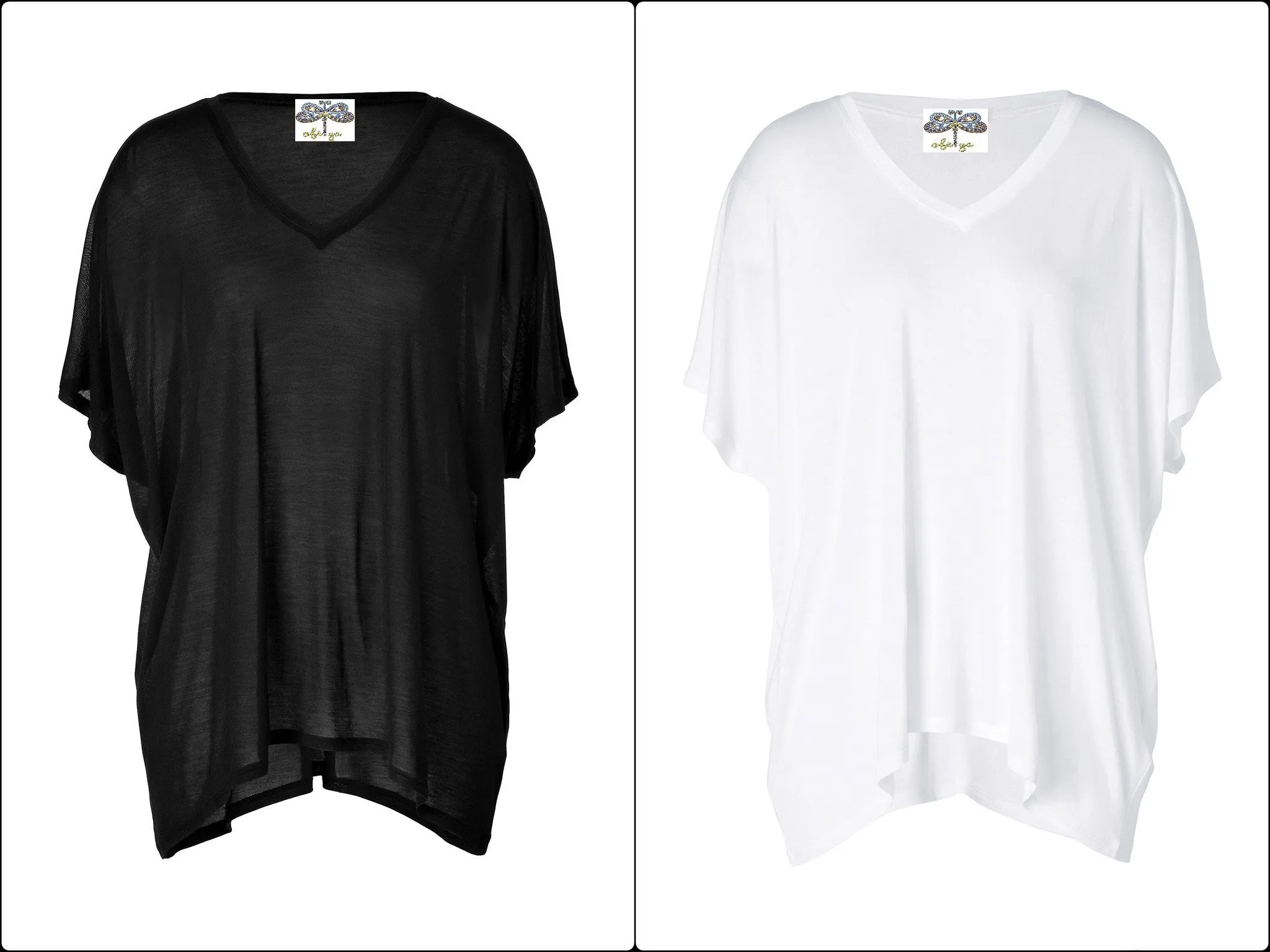 Basic Jersey Oversized T-Shirt in White & Black Asymmetric Cut for Women