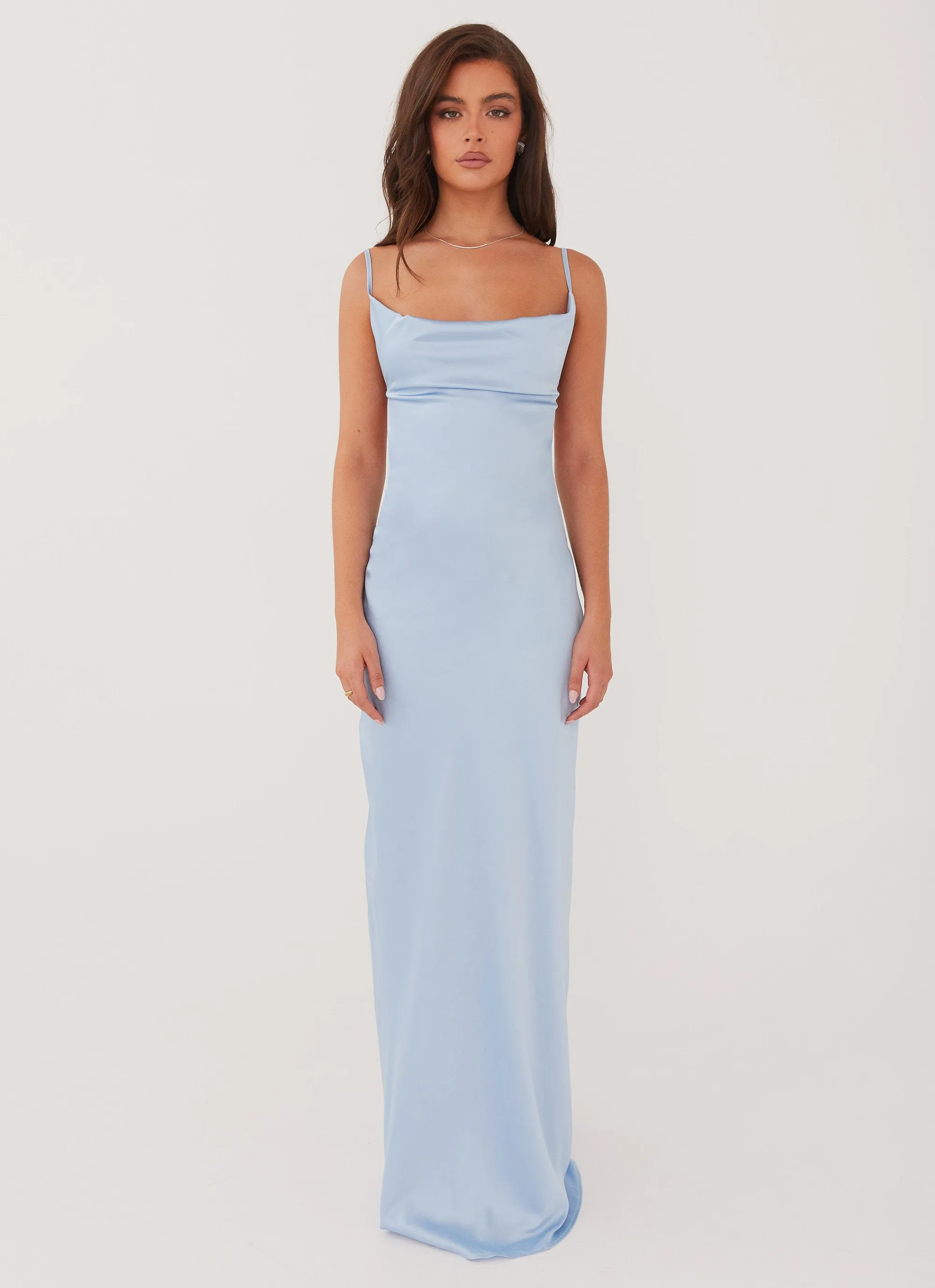 Coastal Escape Satin Maxi Dress - Ice Blue