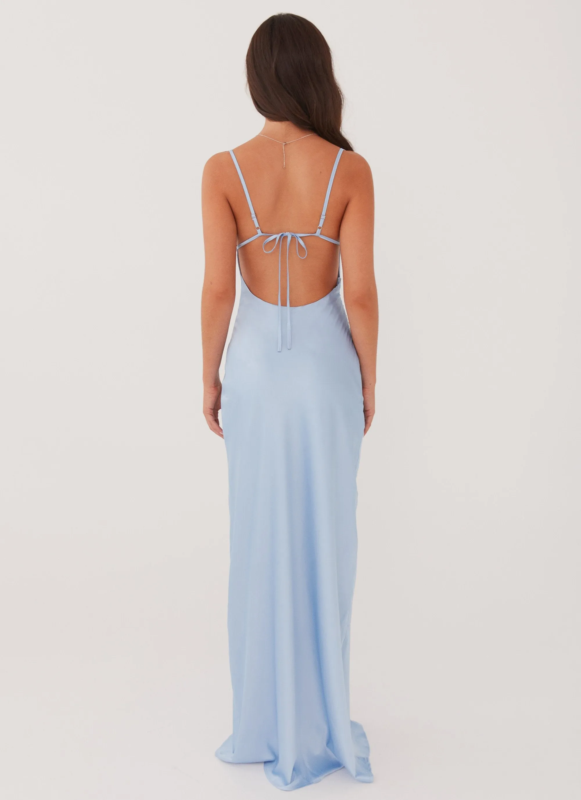 Coastal Escape Satin Maxi Dress - Ice Blue