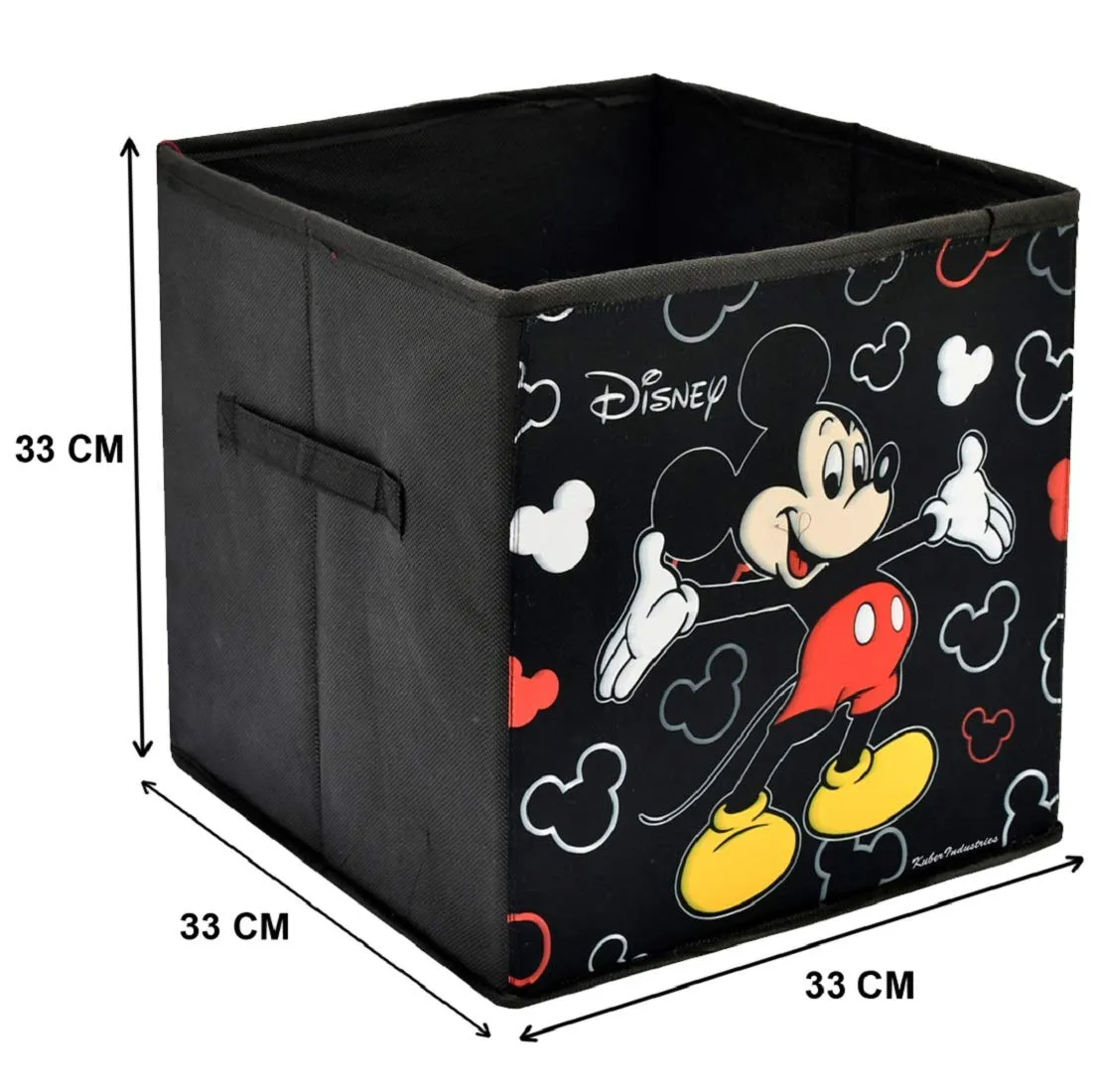 Kuber Industries Disney Mickey Mouse Print Non Woven Fabric Foldable Cube Toy, Books, Shoes Storage Box with Handle (Black, Large, 2 Pieces, Rectangular)