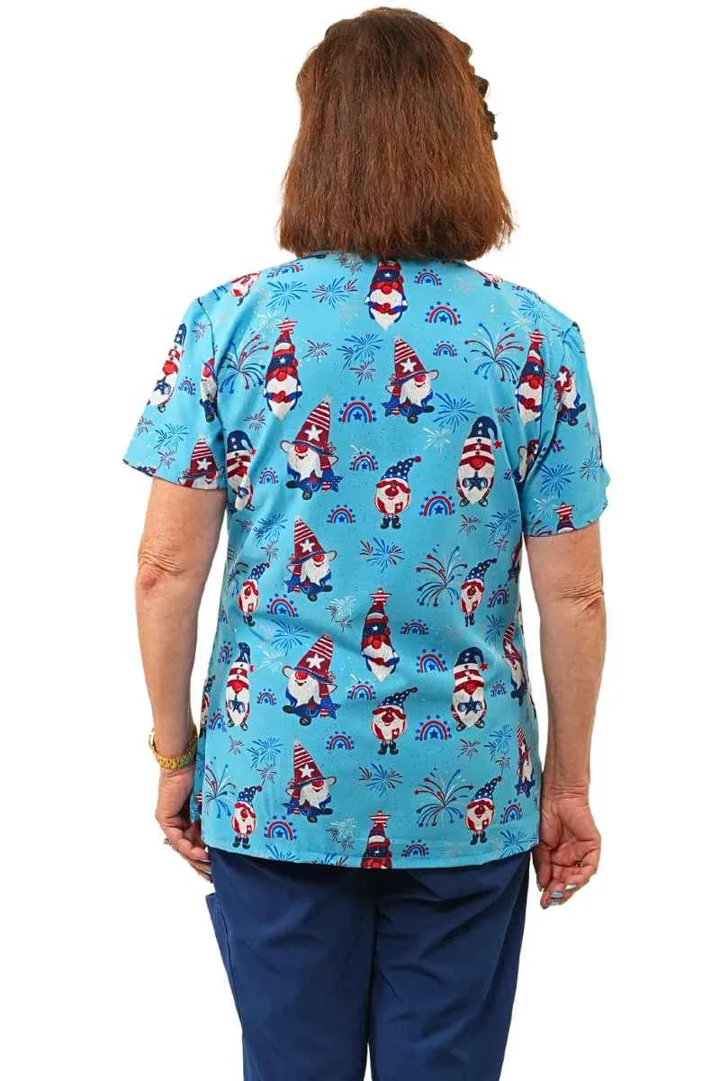 Luv Scrubs by MedWorks Women's Print Scrub Top | Star Spangled Gnomes