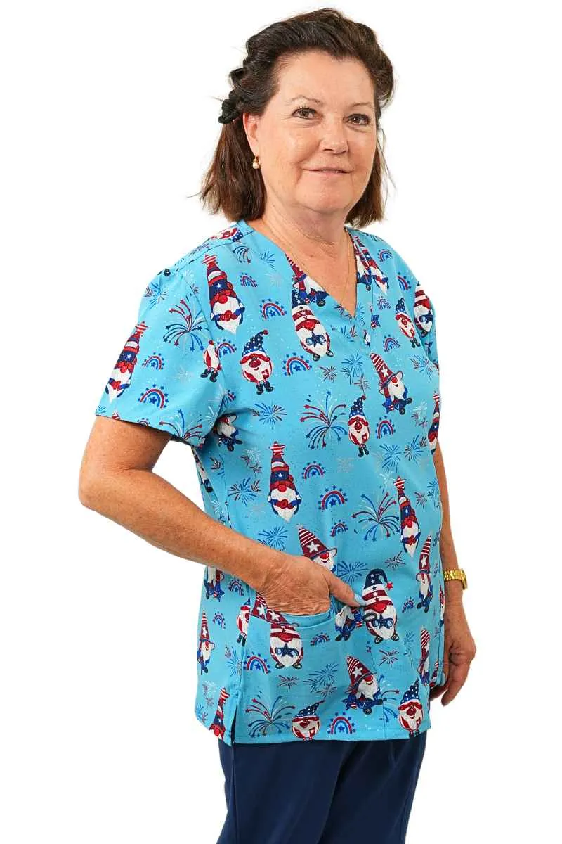 Luv Scrubs by MedWorks Women's Print Scrub Top | Star Spangled Gnomes