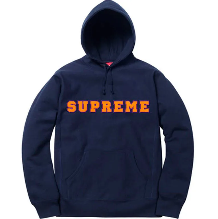 Supreme Cord Collegiate Logo Hooded Sweatshirt- Navy